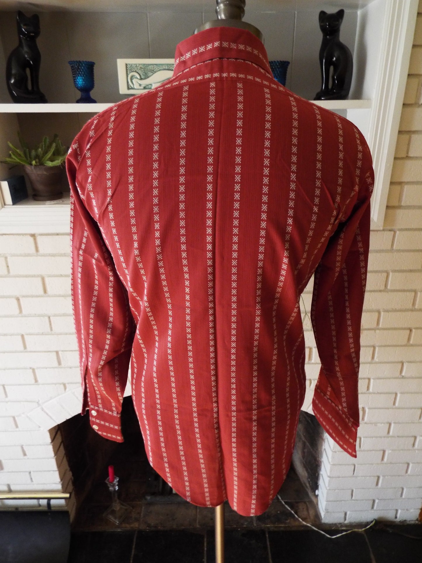 Vintage Long Sleeve Maroon Striped Dress Shirt by Arrow Kent. NEVER WORN!
