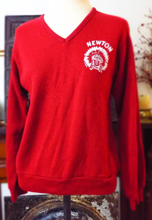 Vintage Red V Neck Newton School District Sweater by Creslan