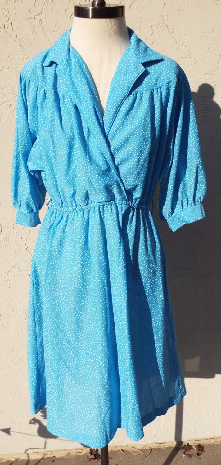 Vintage Long Sleeve Blue and White Polka Dot Dress
