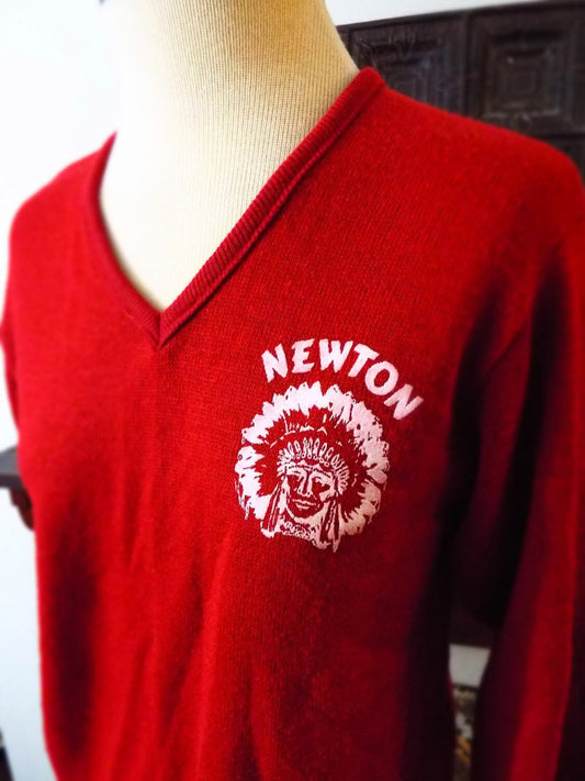 Vintage Red V Neck Newton School District Sweater by Creslan