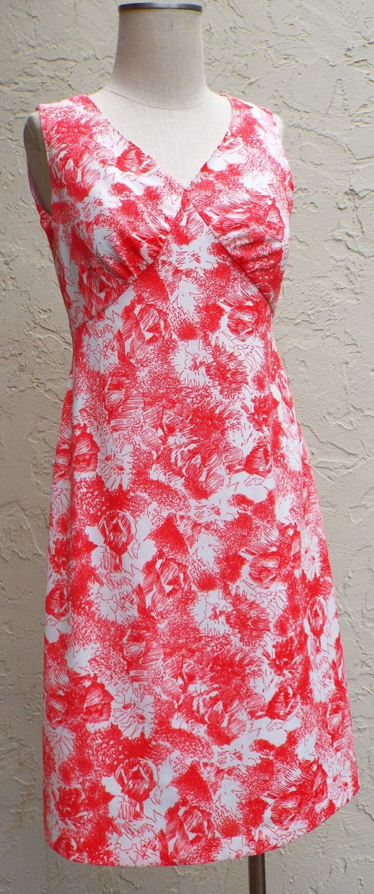 Vintage Sleeveless Red and White Floral Print Dress