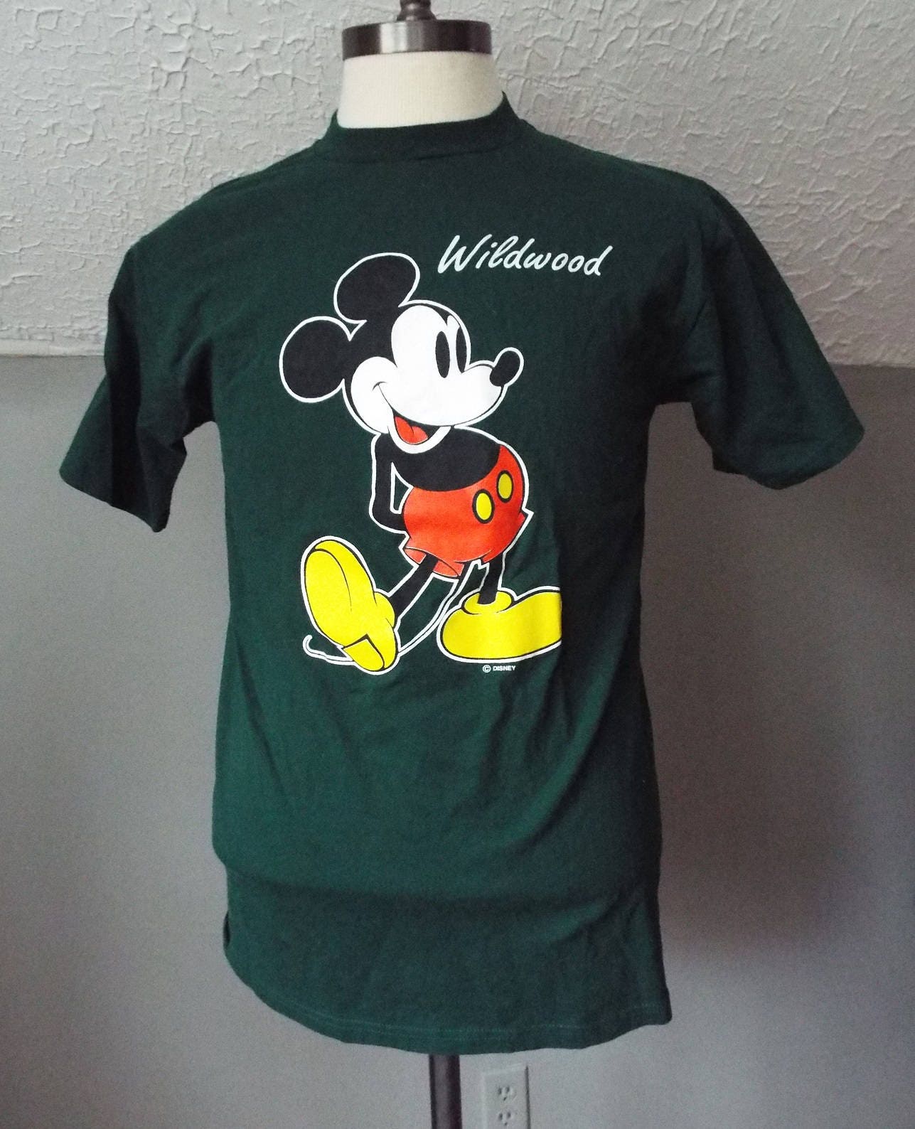 Vintage Short Sleeve Green Mickey Mouse Wildwood T Shirt by Velva Sheen