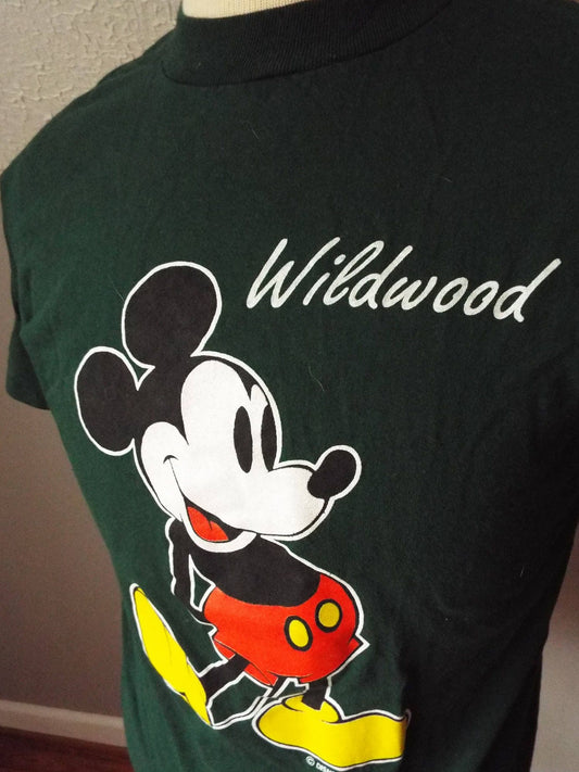 Vintage Short Sleeve Green Mickey Mouse Wildwood T Shirt by Velva Sheen