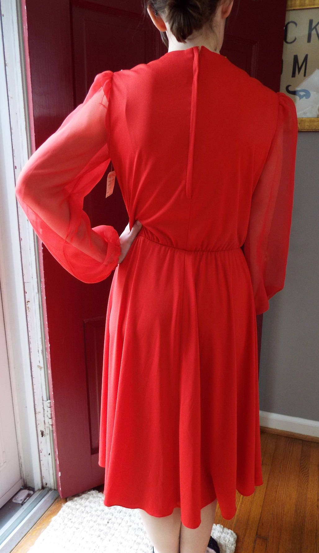Vintage Long Sleeve UNWORN Red Dress by Amy Deb
