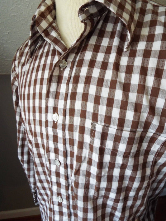 Vintage Long Sleeve Button Down Brown and White Striped Shirt