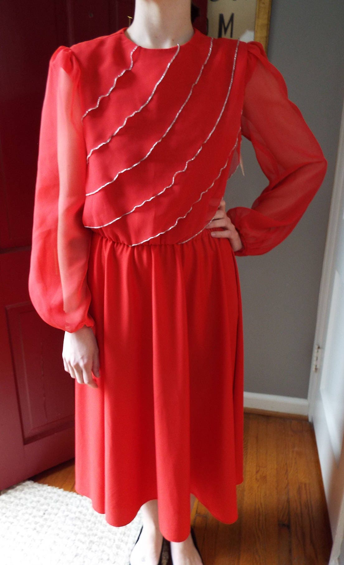 Vintage Long Sleeve UNWORN Red Dress by Amy Deb