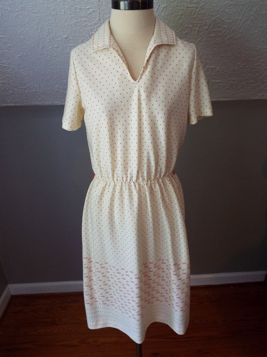 Vintage Short Sleeve White and Red Dress