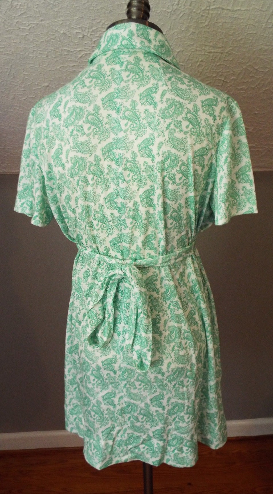 Vintage Short Sleeve Green Floral Print Dress