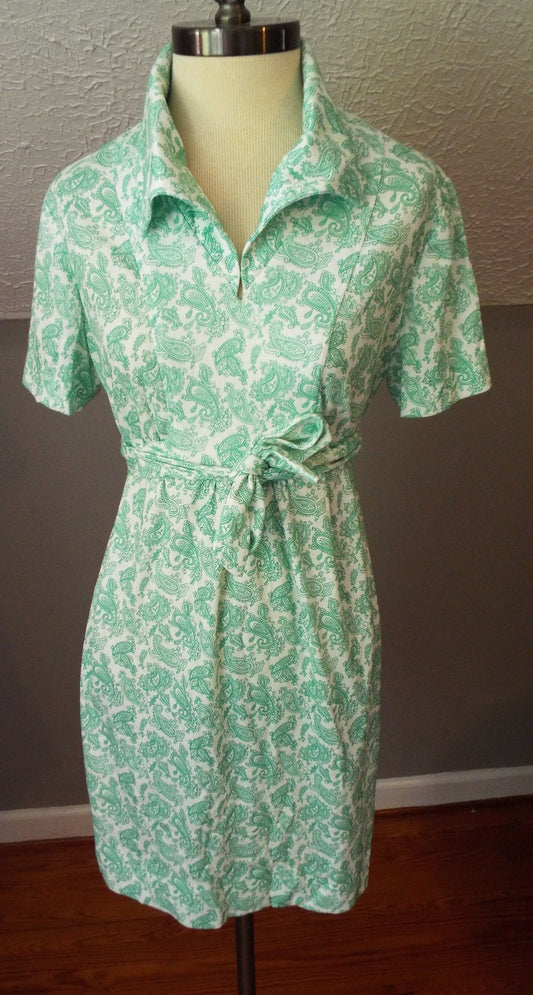 Vintage Short Sleeve Green Floral Print Dress