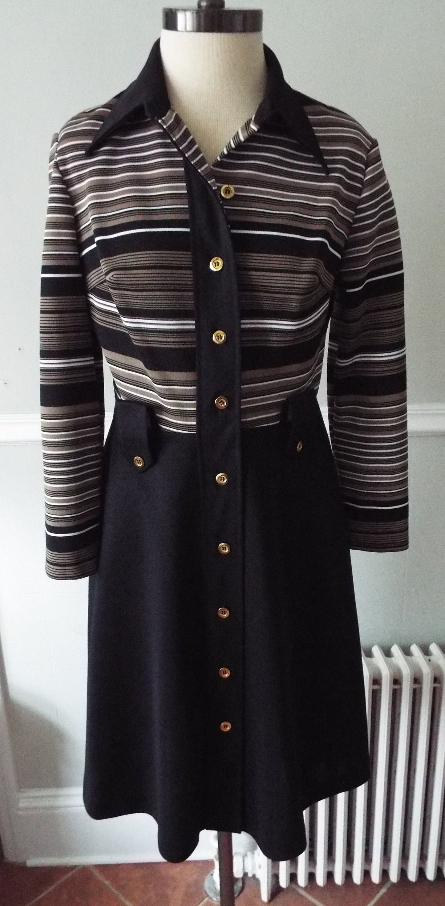 Vintage Long Sleeve Striped Dress by Kay Windsor