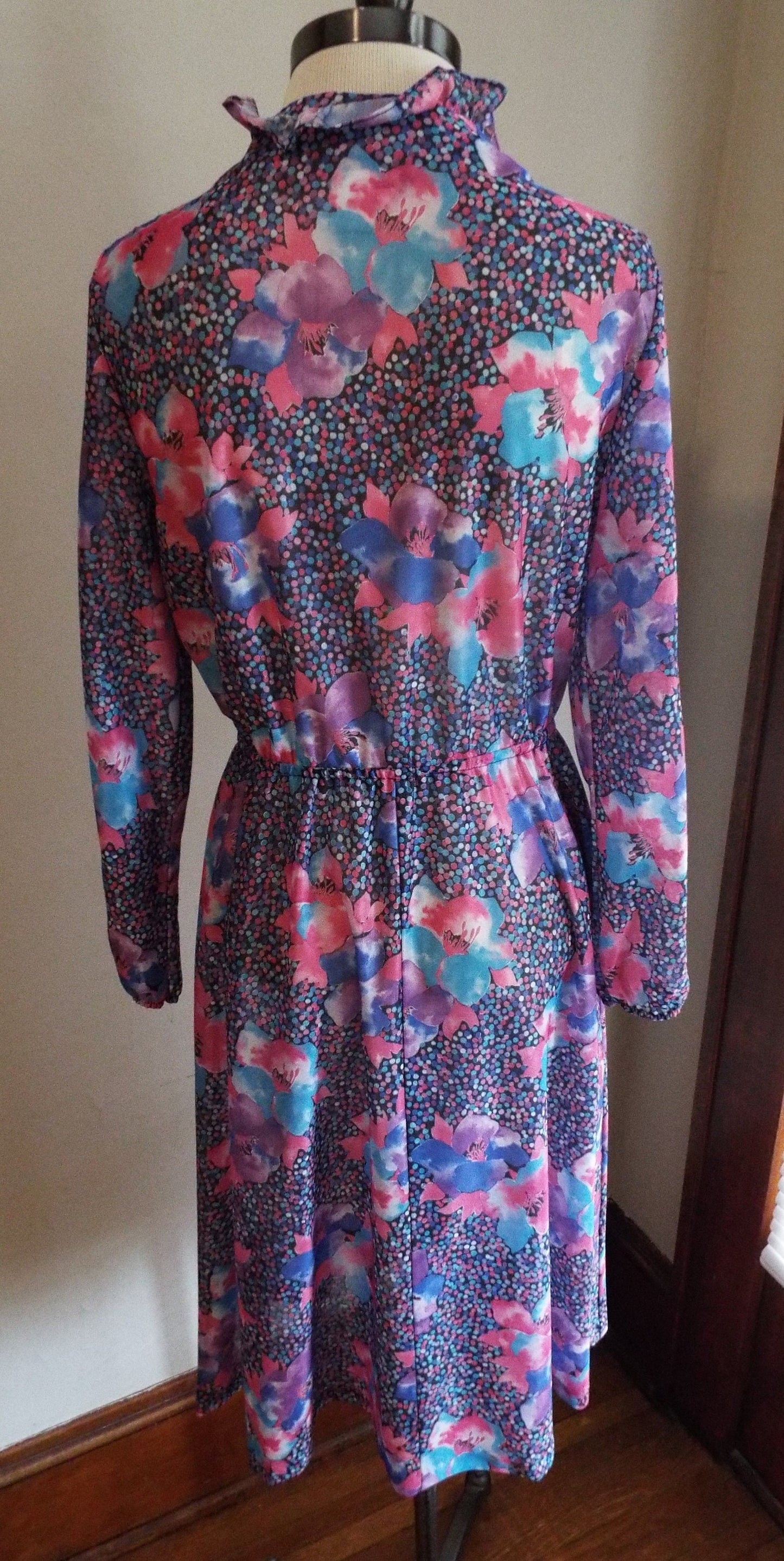Vintage Long Sleeve Floral and Polka Dot Dress by Montgomery Ward