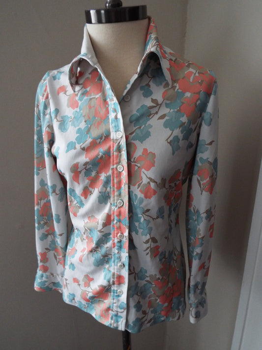 Vintage Long Sleeve Button Down Floral Print Blouse by Sears