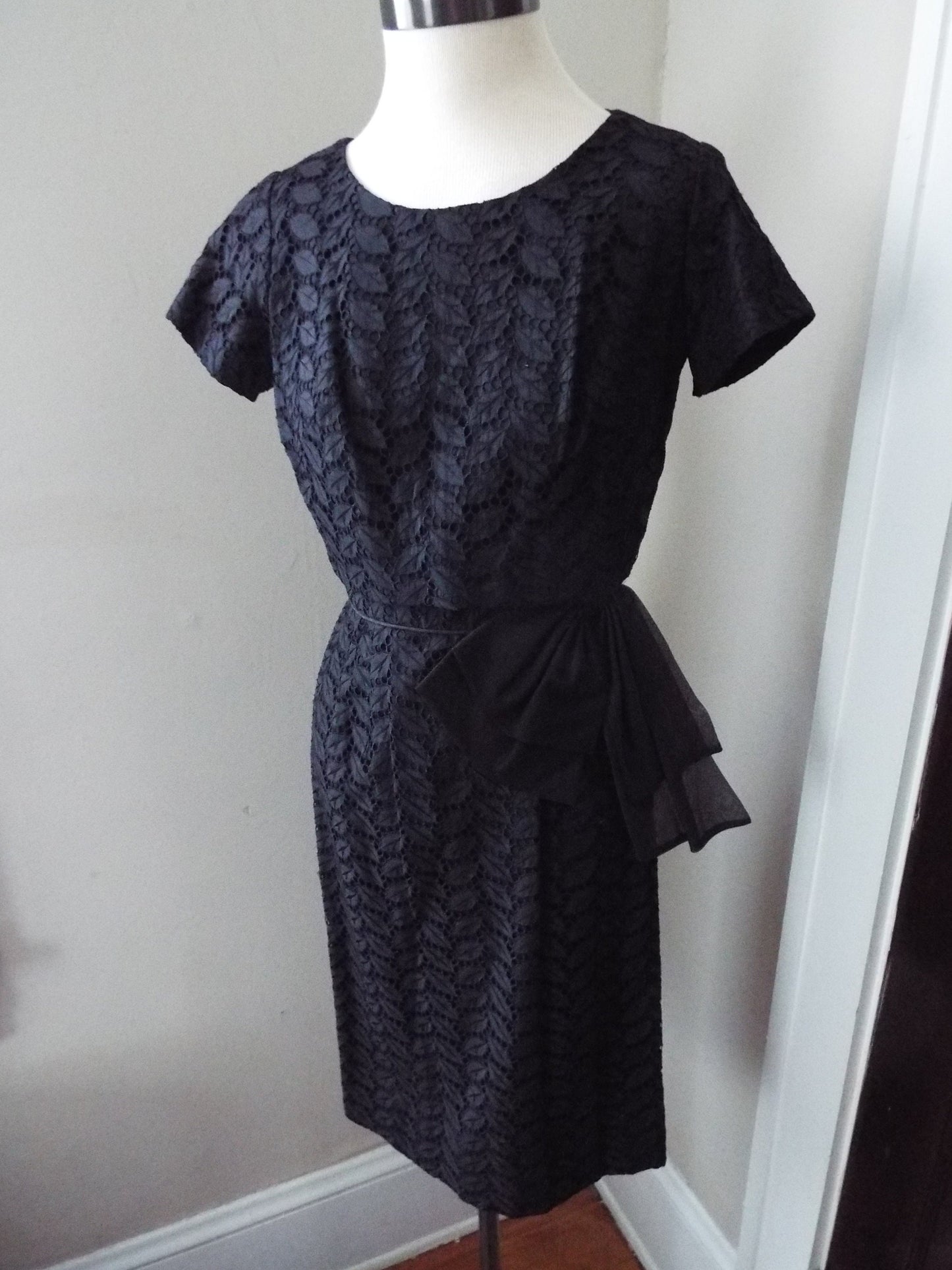 Vintage Short Sleeve Little Black Dress with Bow