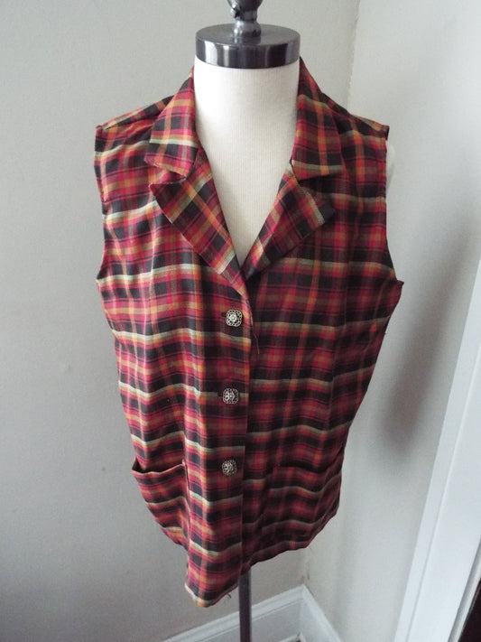 Vintage Sleeveless Plaid Vest by Contemporary Explosion