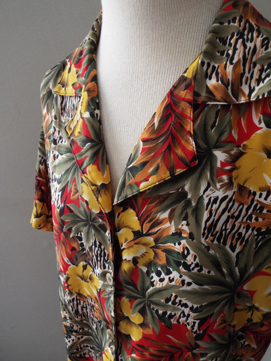 Vintage Short Sleeve Button Down Floral Print Blouse by Notations