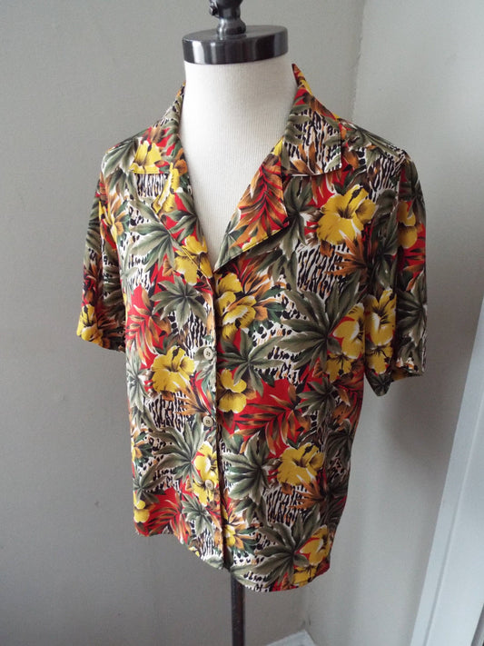 Vintage Short Sleeve Button Down Floral Print Blouse by Notations