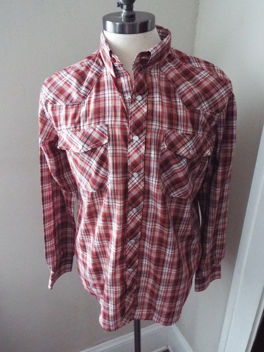 Vintage Long Sleeve Button Down Plaid Western Snap Shirt by Haband