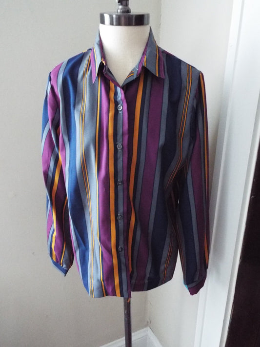 Vintage Long Sleeve Button Down Striped Blouse by Fresh Start