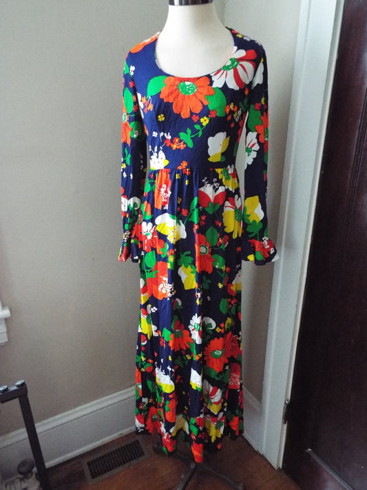 Vintage Long Sleeve Floral Print Maxi Dress by Keram