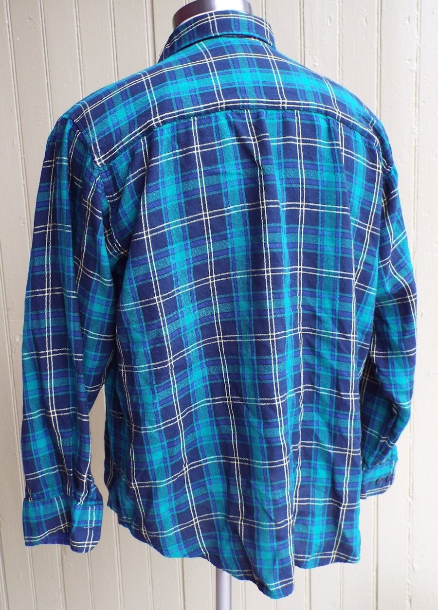 Vintage Long Sleeve Button Down Blue Plaid Shirt by Royal Choice
