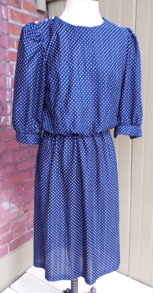 Vintage Blue Polka Dot Short Sleeve Dress by Just Ducky