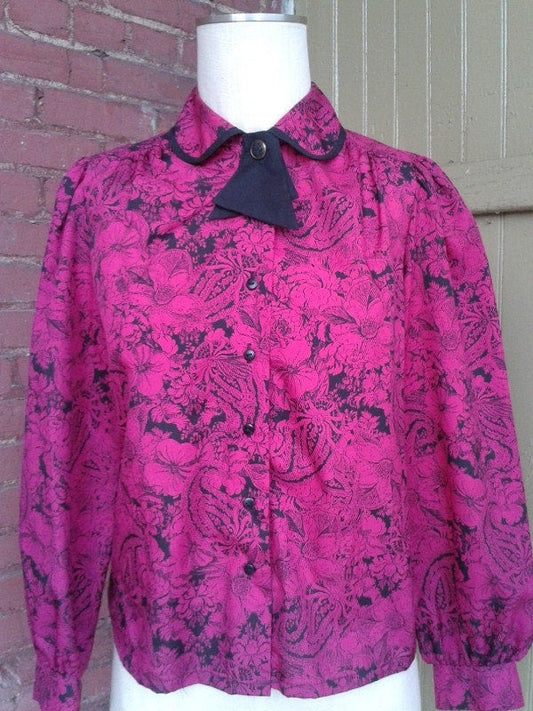 Vintage Pink and Black Blouse by Judy Bond Petites Size 6P
