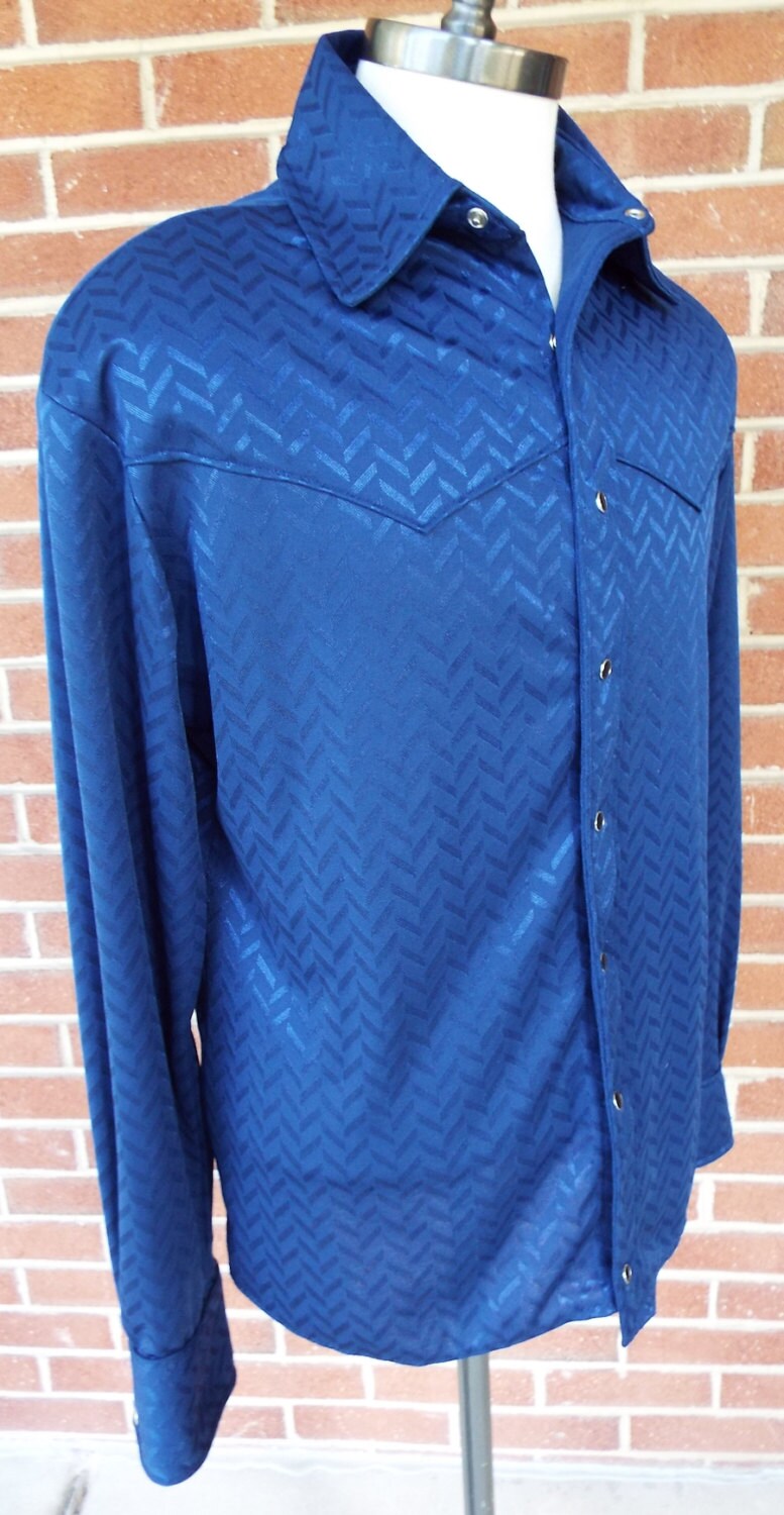 Vintage Blue Long Sleeve Western Snap Shirt