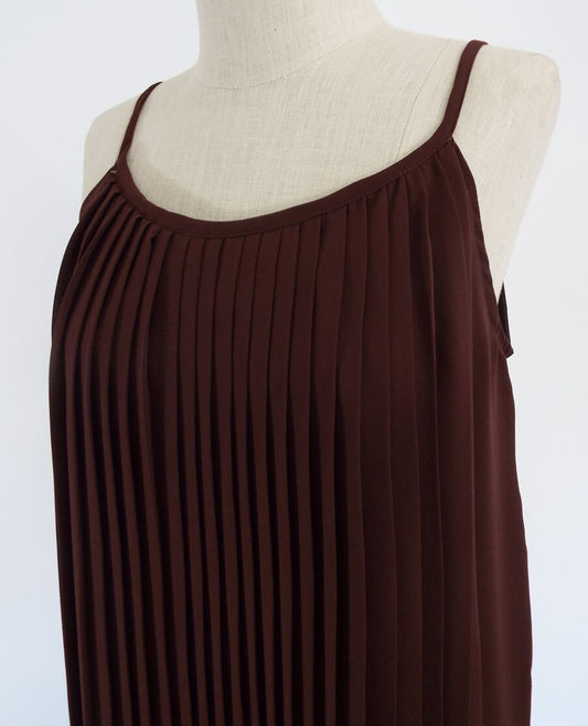 Vintage Sleeveless Brown Pleated Dress